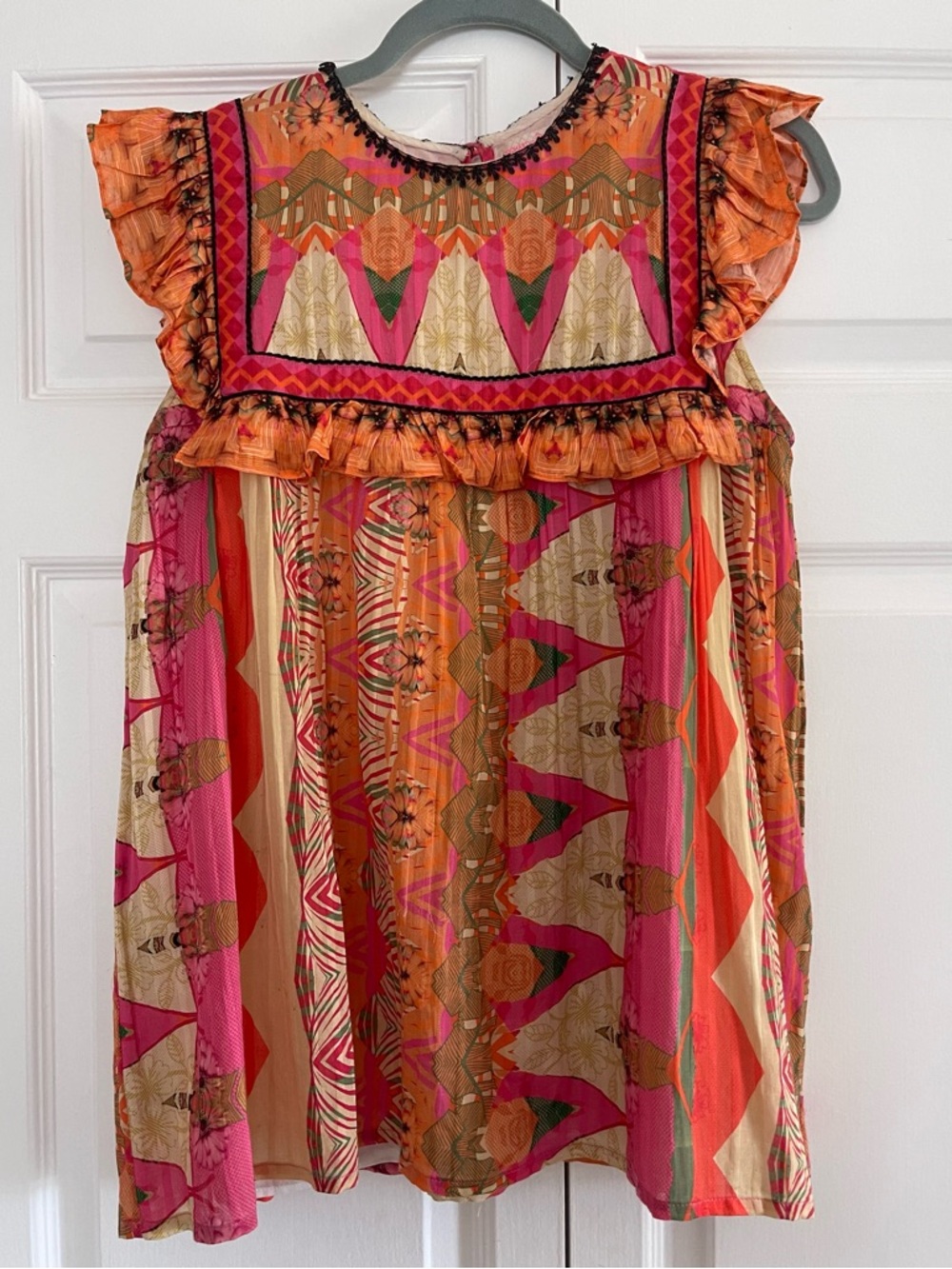 Anthropologie Multicolor Pink & Orange Printed Boho Shell